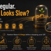 SIP Is Regular but Wealth Looks Slow | Hexo Wealth SIP investment illustration showing six checks before stopping: time period, return measure, expectations, goal fit, comparison and SIP amount.